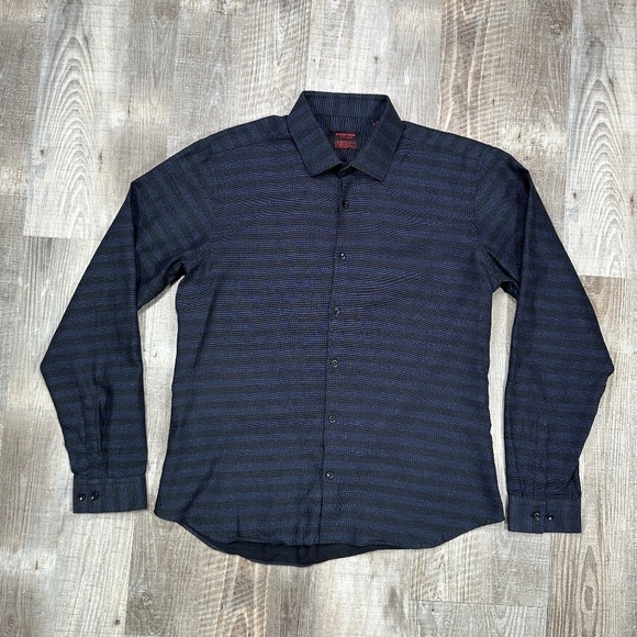 Jared Lang After Hours Long Sleeve Button Front Shirt Men's XL Navy/Black - Picture 1 of 12